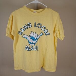 Vintage Hang Loose Maui Hawaii Giant Logo Single Stitch Yellow Large Boxy